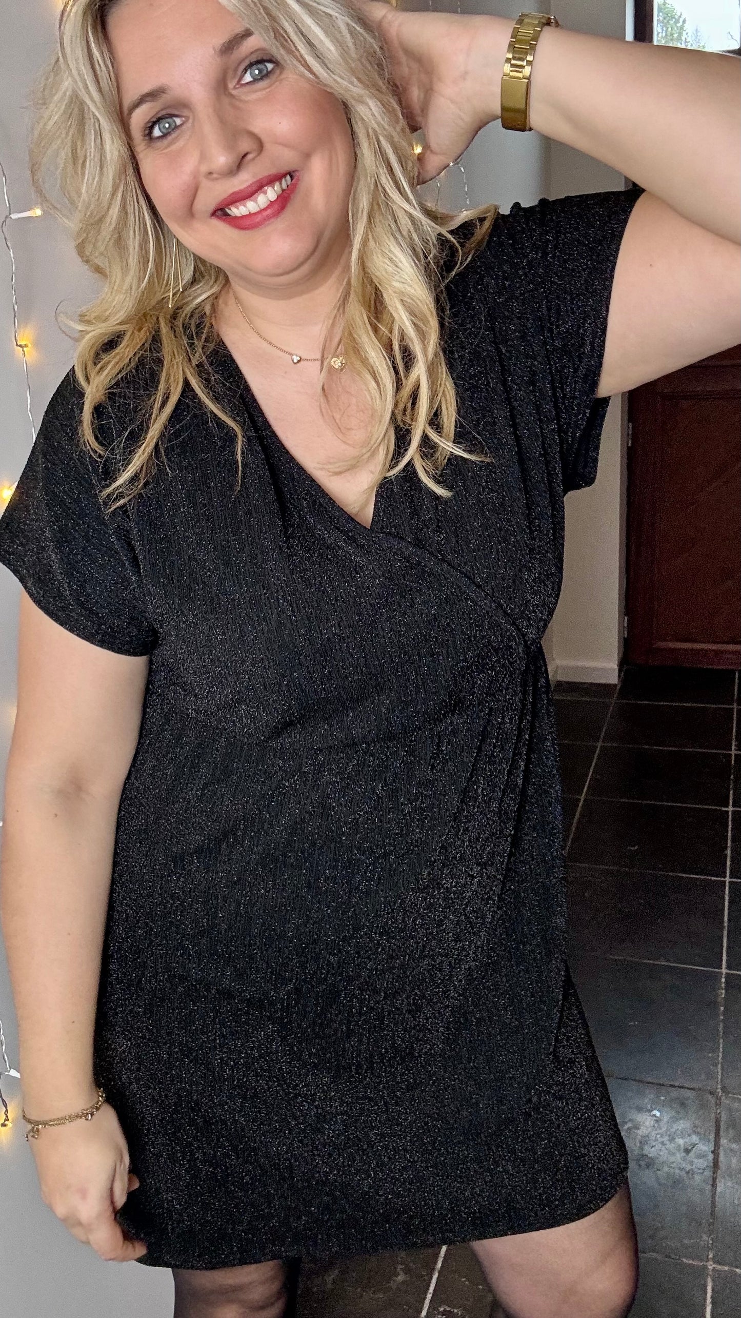 Midnight sprakle wrap dress - Zwart