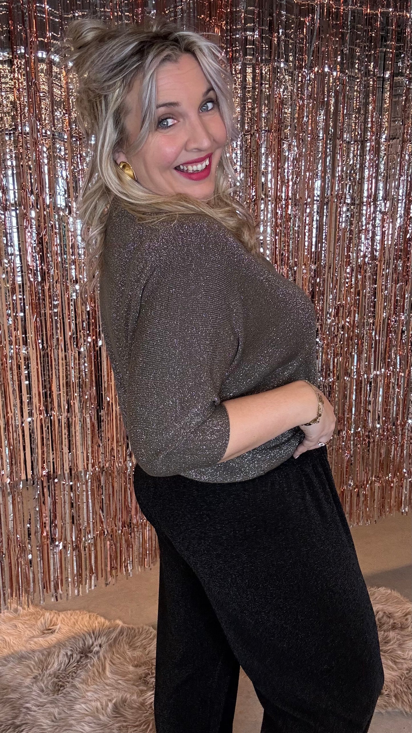 Sparkle V-neck trui - Bruin