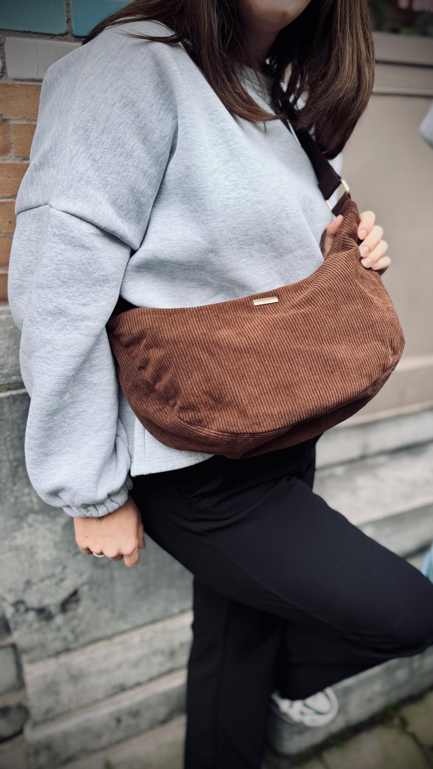 Fanny velours schoudertas - Chocolat