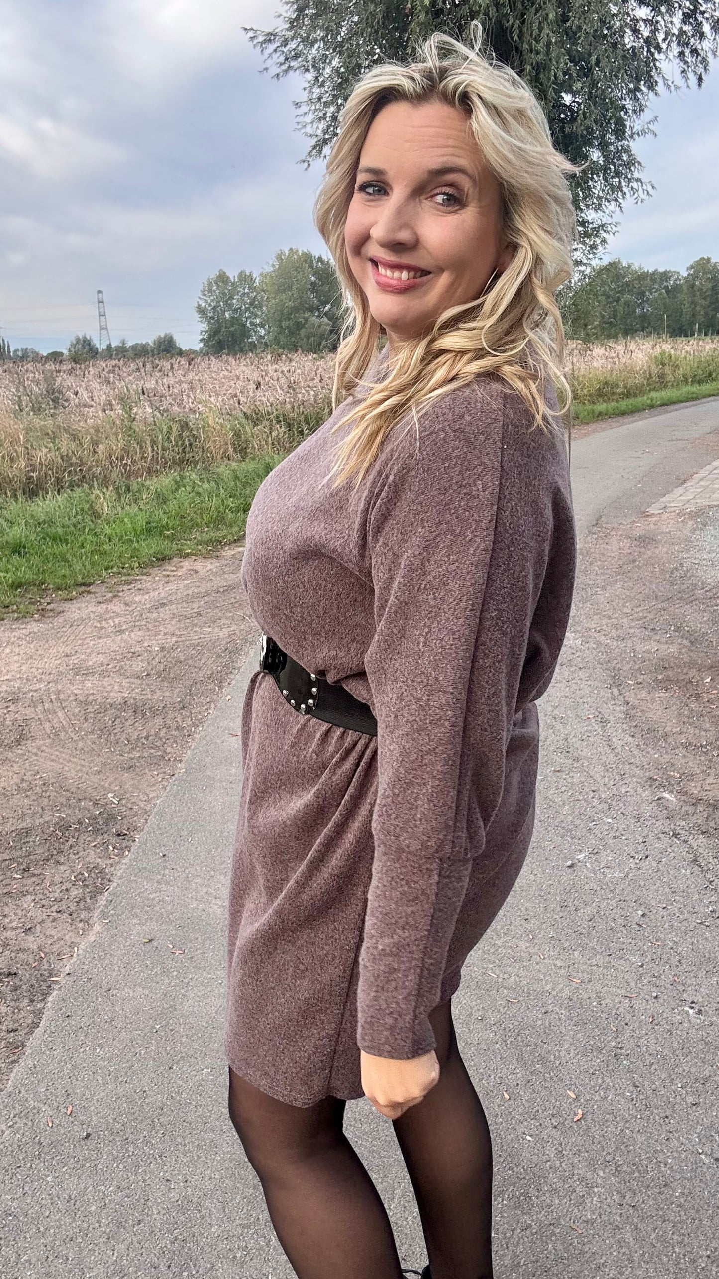 Lounge luxe jurk - Bruin