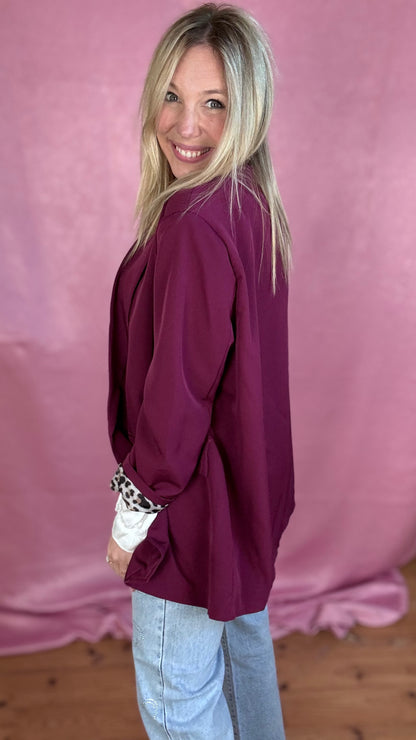 Leopard touch blazer - plum