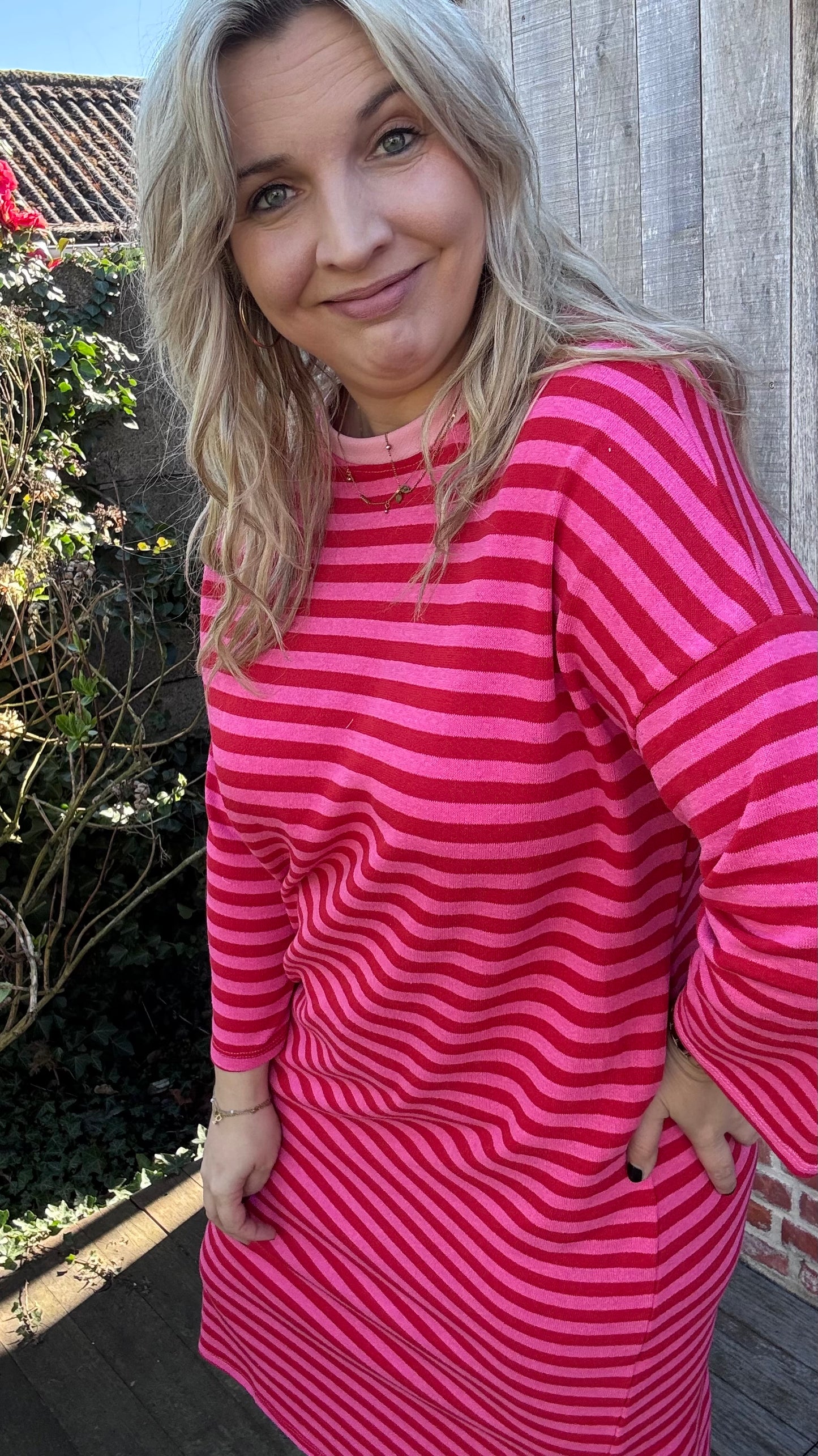 Happy stripes jurk - rood/roze