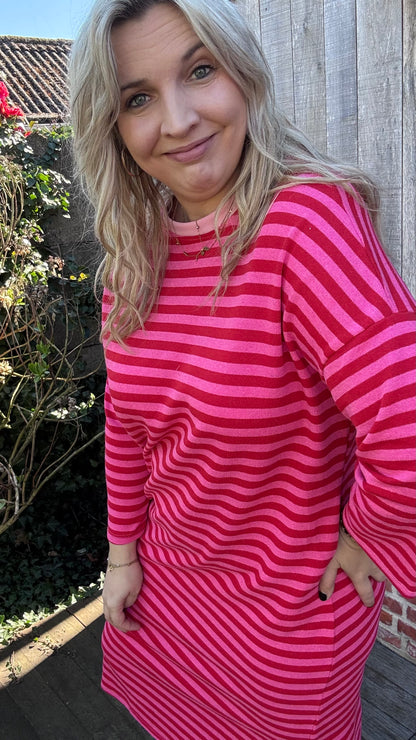Happy stripes jurk - rood/roze