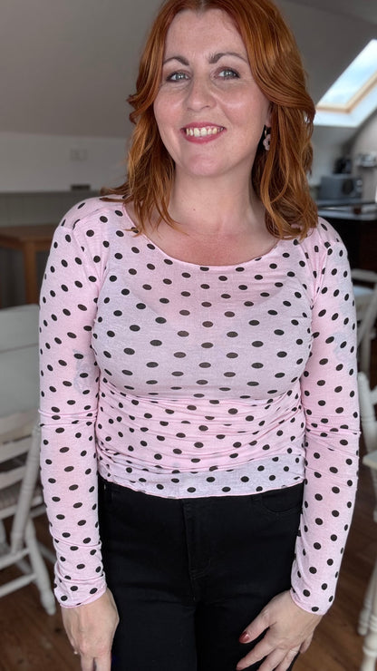 Cashmere touch longsleeve - Roze dots