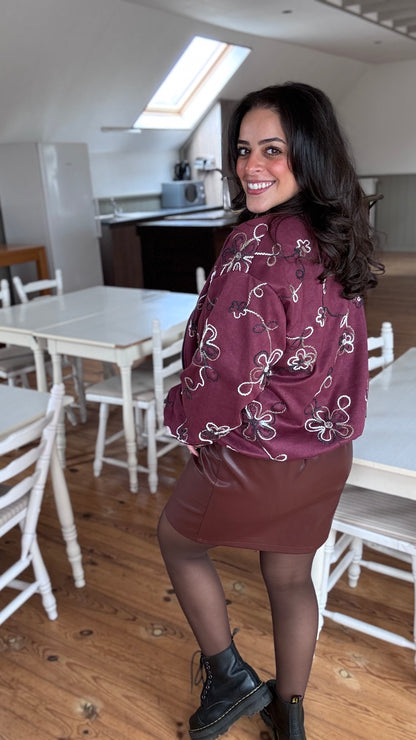 Swirl suède bomber  - Burgundy
