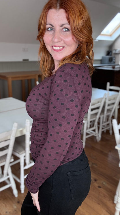 Cashmere touch longsleeve - Bordeaux dots