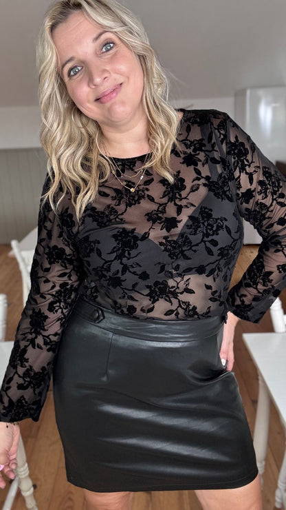 Velvet bloom blouse - Zwart