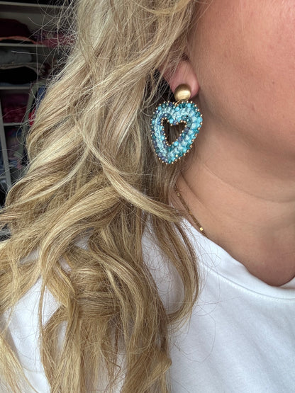 Oorbellen Pearl hearts - blauw