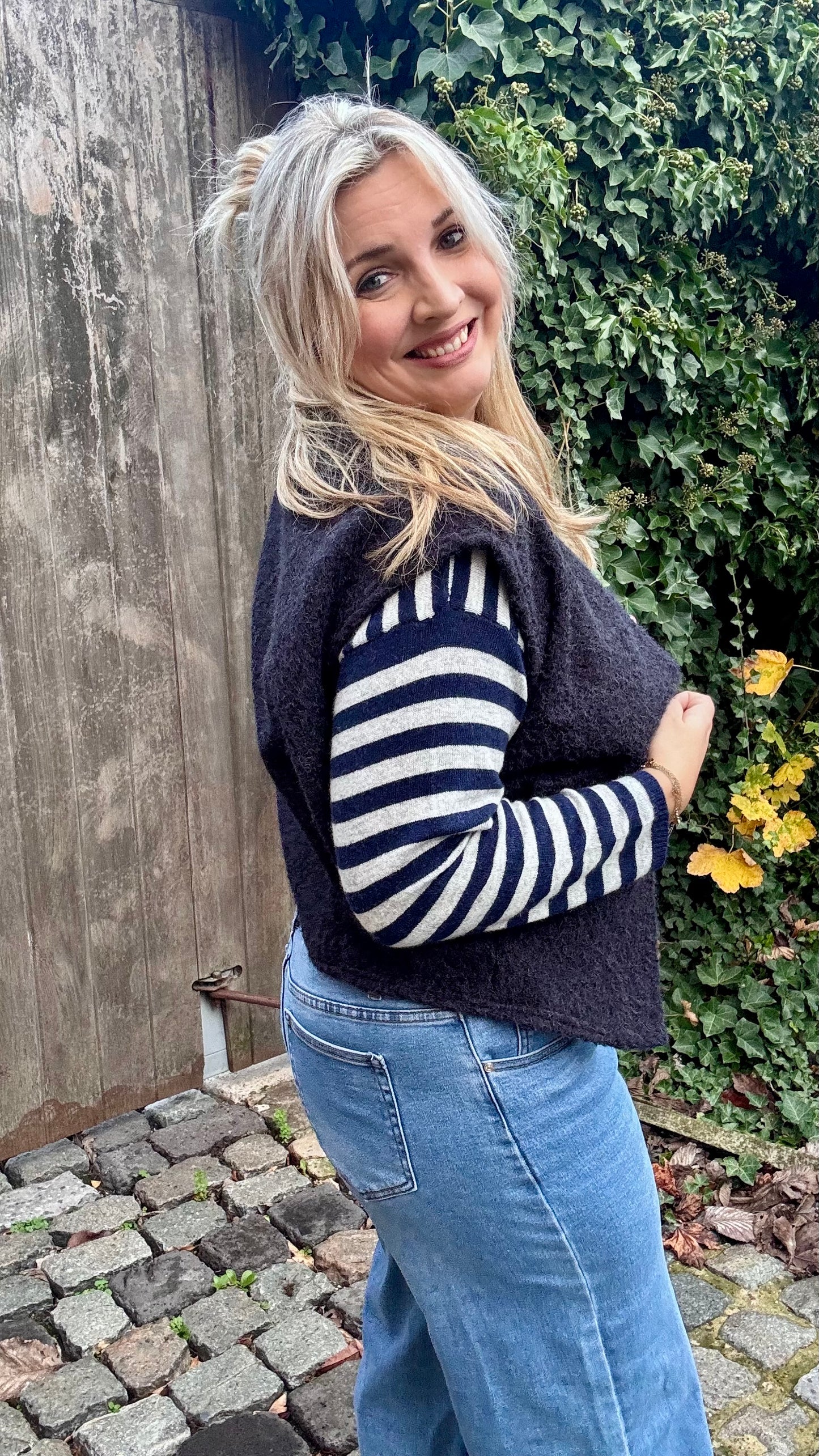 Navy/grijs striped pull