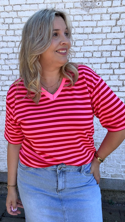 V shirt stripes - Rood/roze