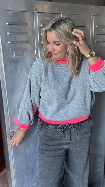 Leyla sweater - Grijs/neonpink