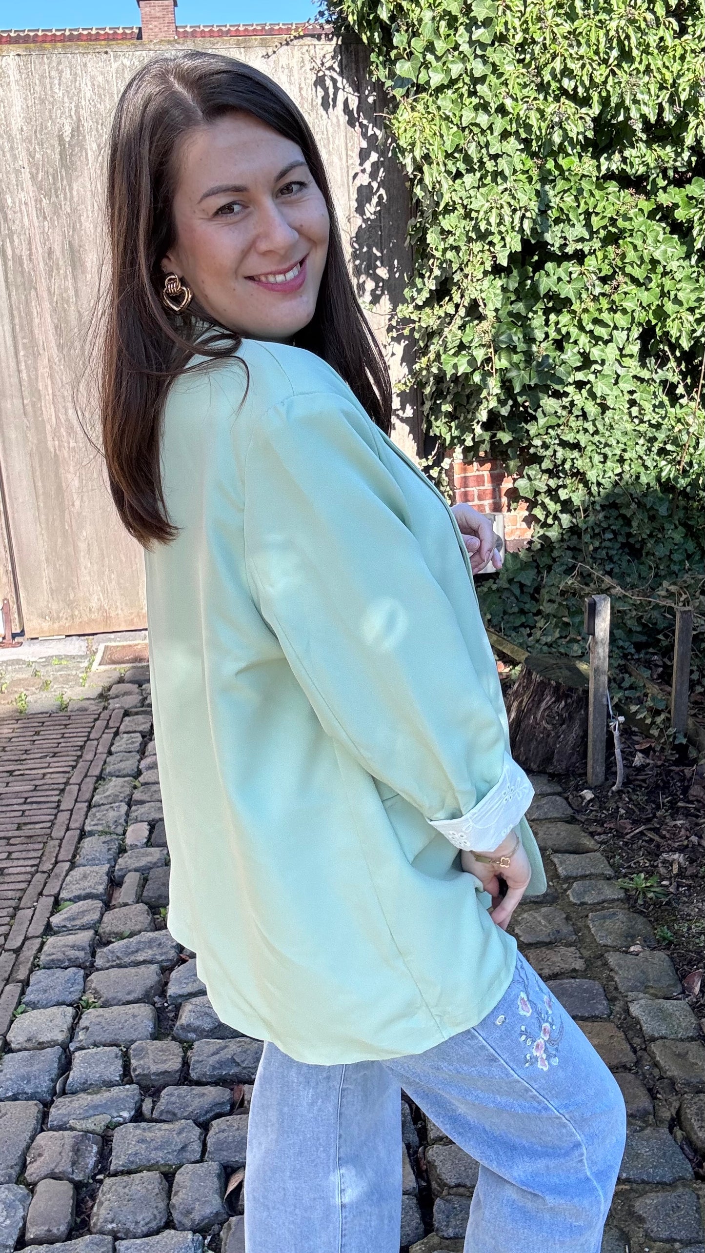 Lace touch blazer - Mintgroen
