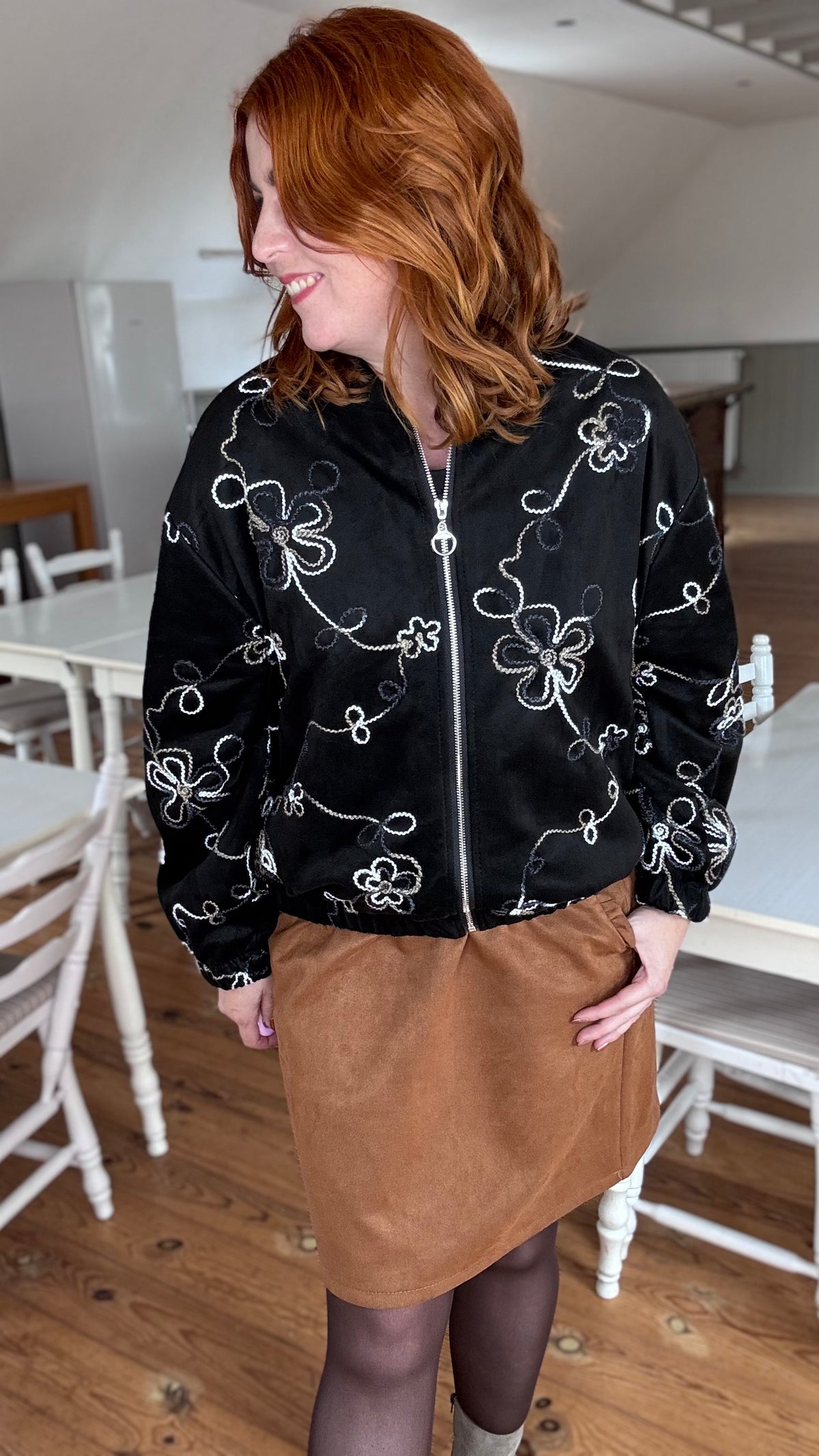 Swirl suède bomber  - Zwart