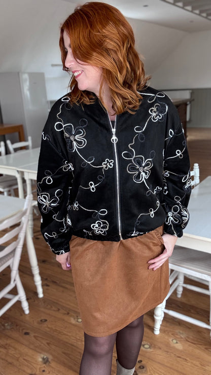 Swirl suède bomber  - Zwart