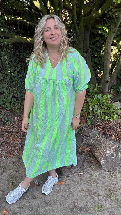 Neon stripes dress - groen
