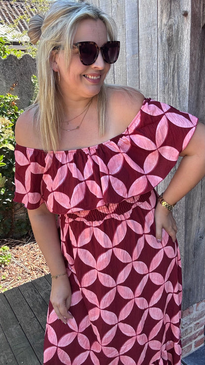 Rozanna off-shoulder jurk - Roze