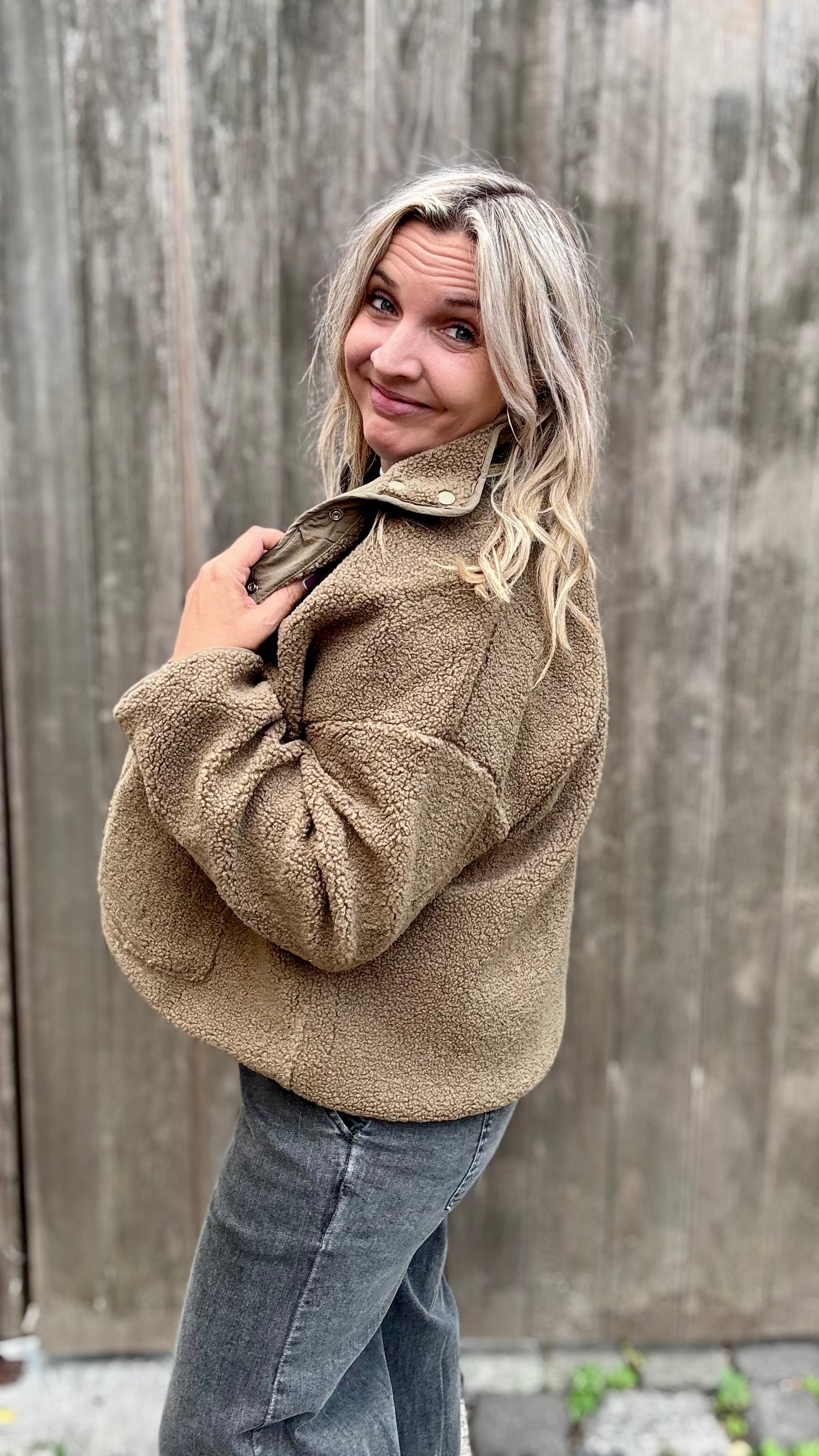 Reversible Teddy Jacket - Kaki