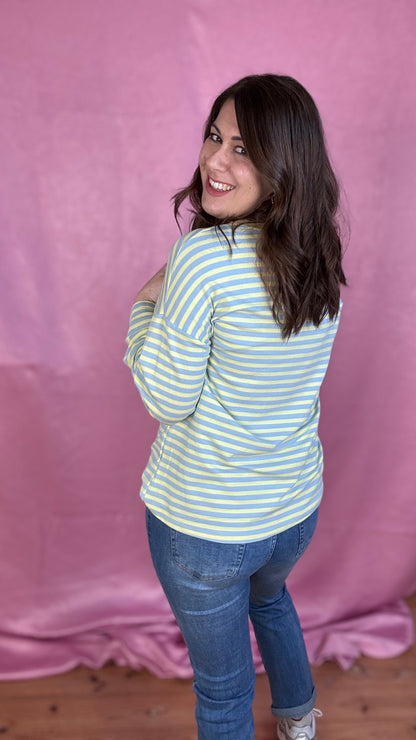 Happy stripes trui- geel/blauw
