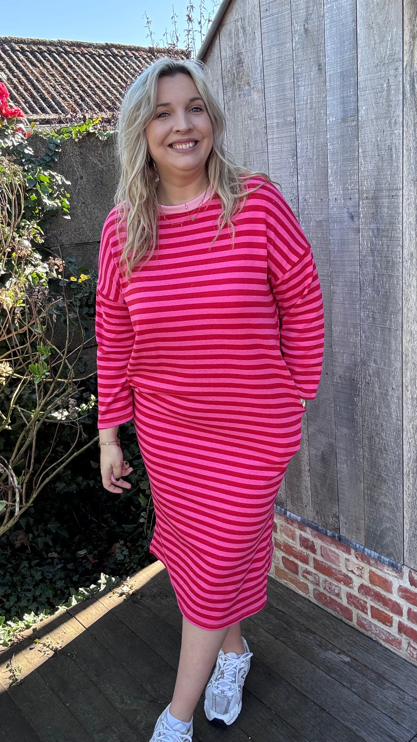 Happy stripes jurk - rood/roze