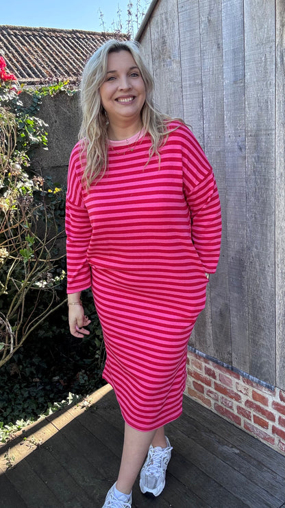 Happy stripes jurk - rood/roze