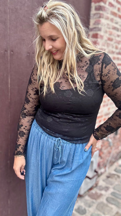 Black flower mesh top