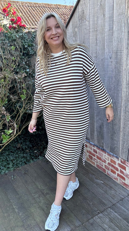 Happy stripes jurk - Bruin
