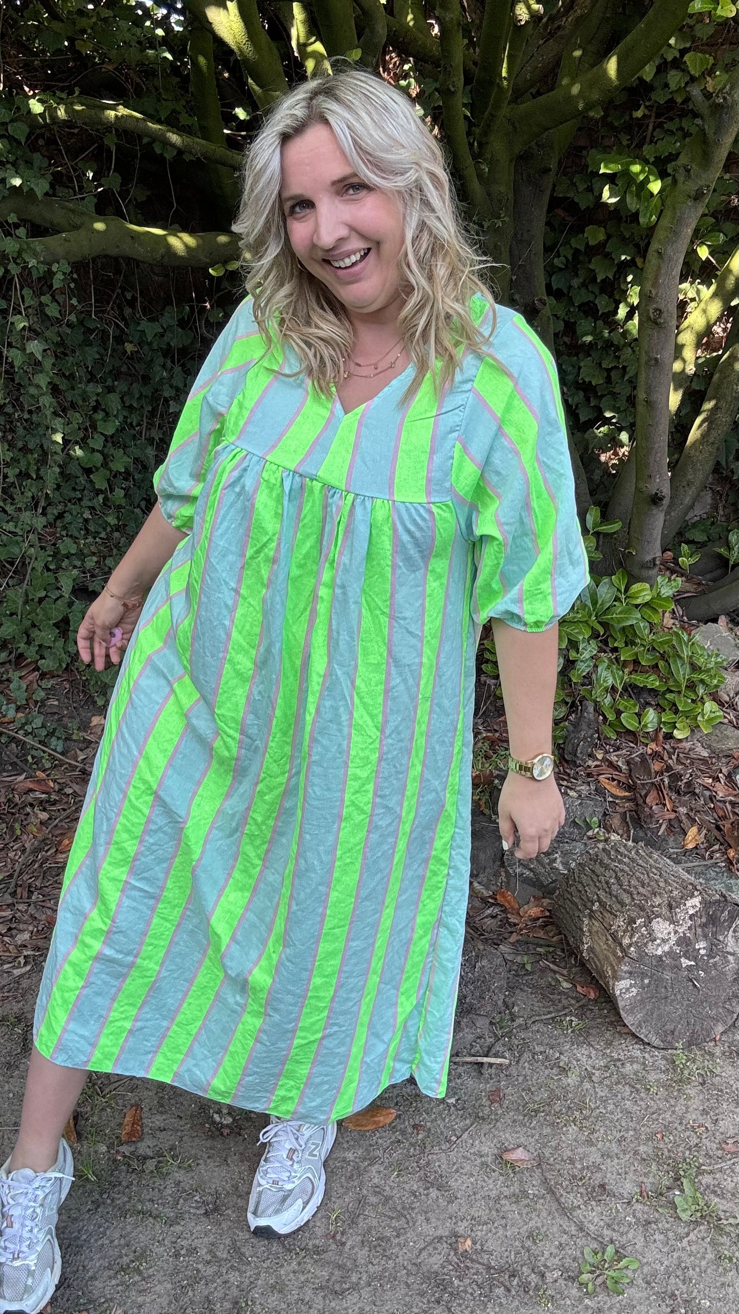 Neon stripes dress - groen