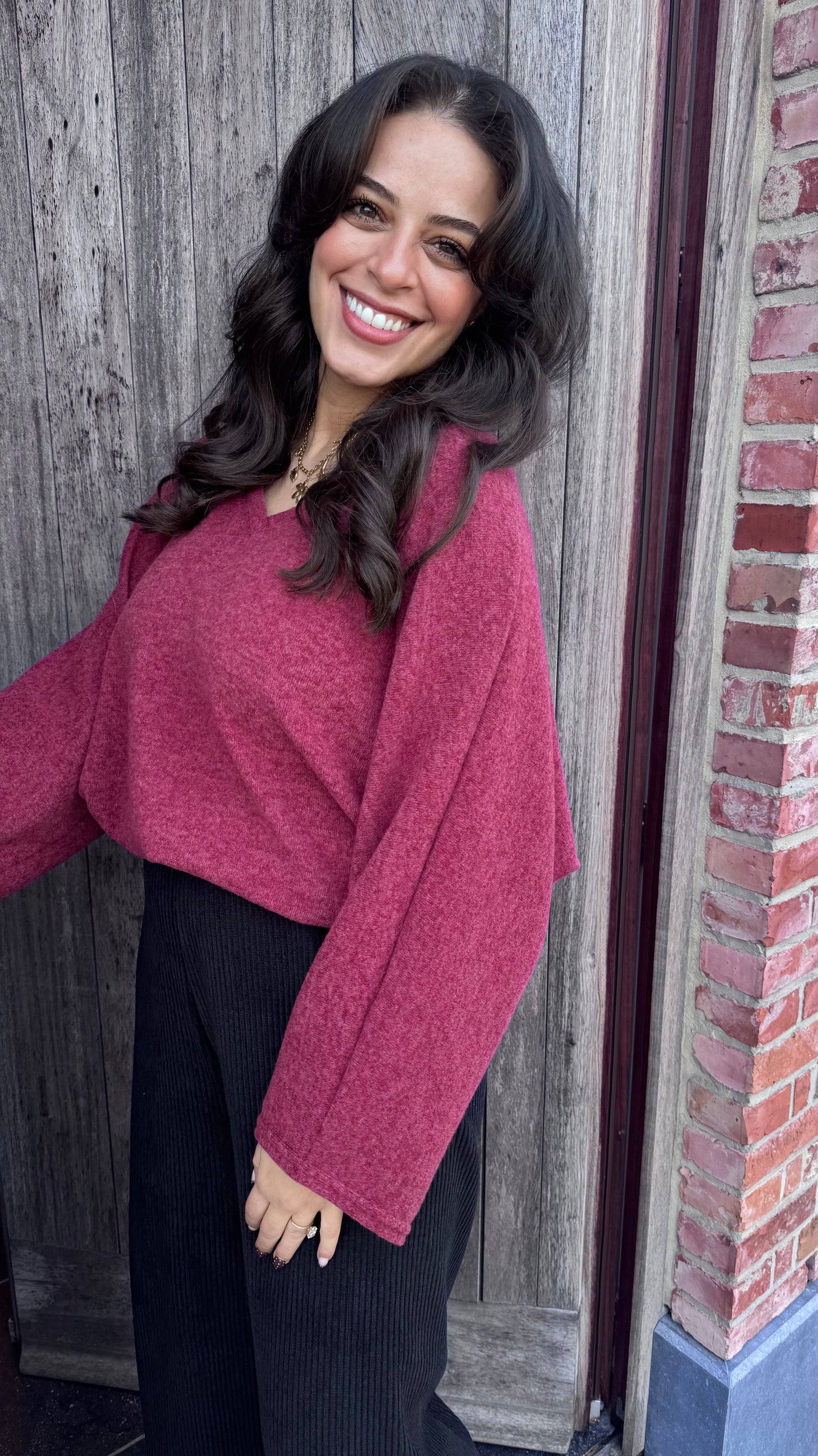 Basic trui V-hals - Bordeaux