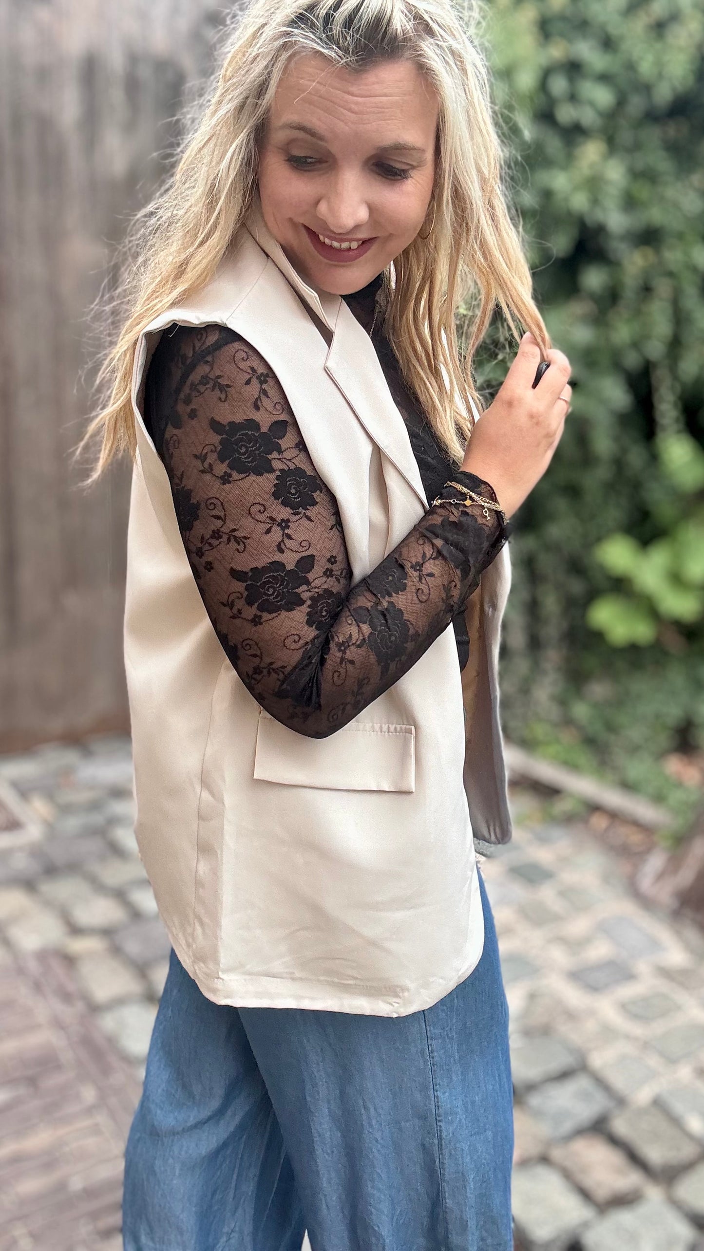 Black flower mesh top