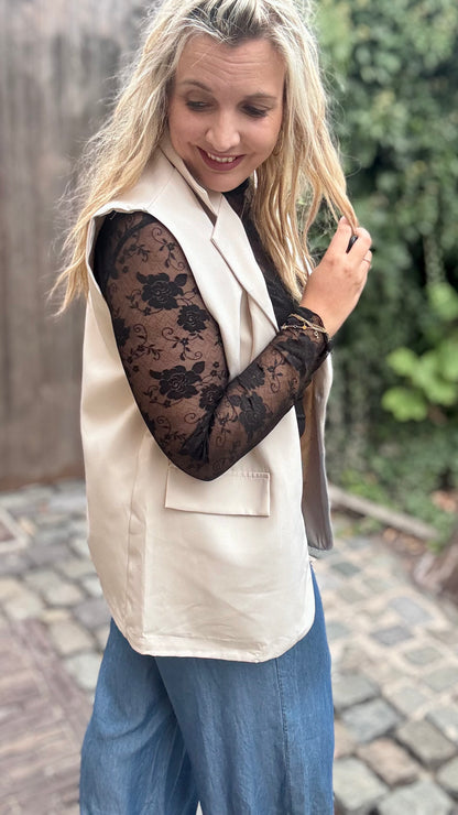 Black flower mesh top