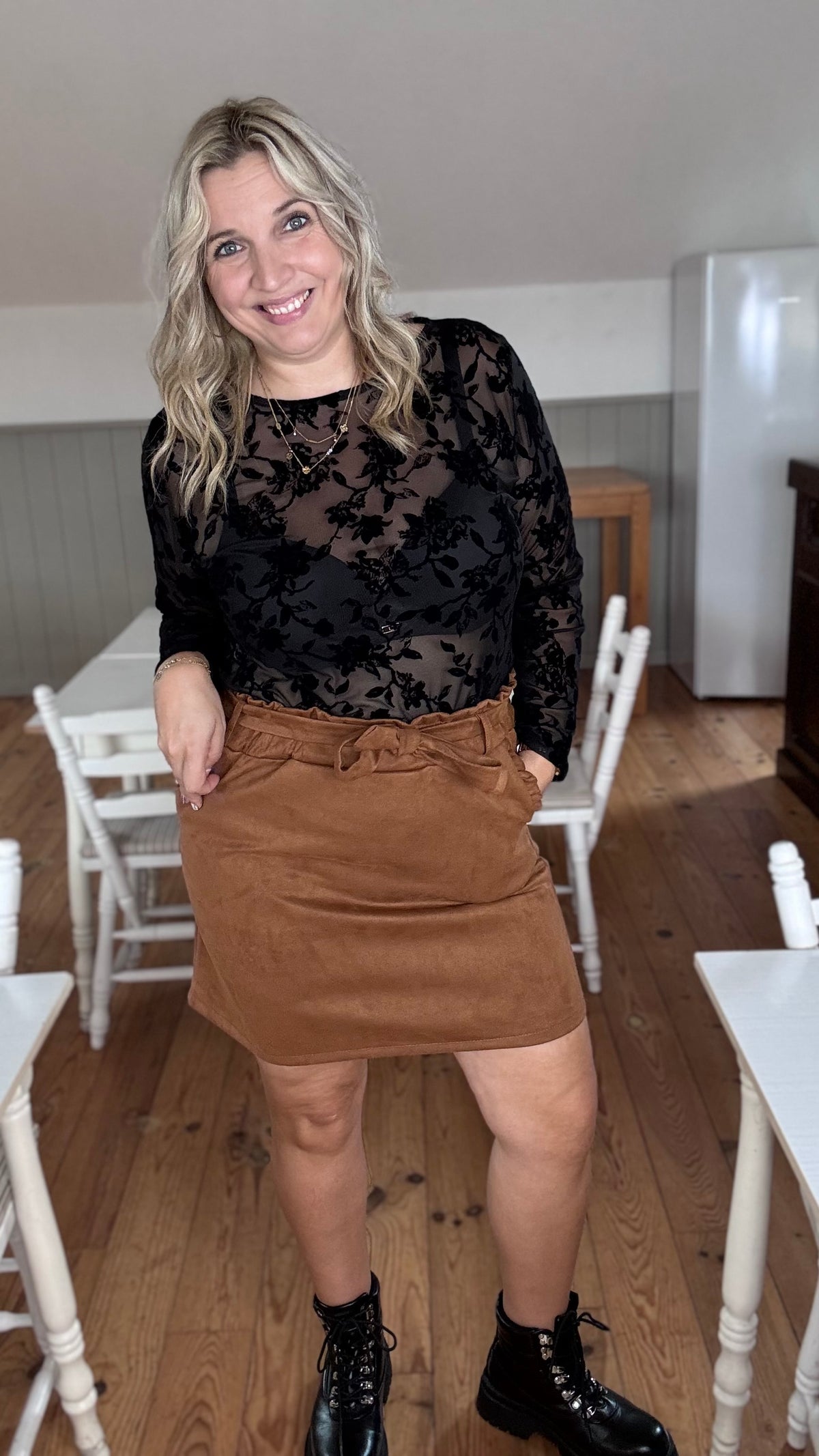 Suède rok - Camel