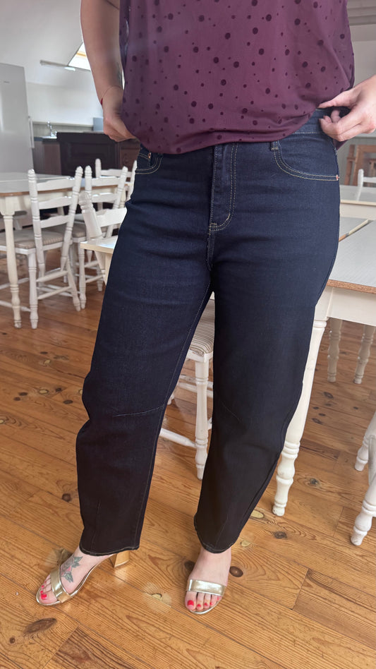 Dark blue barrel jeans