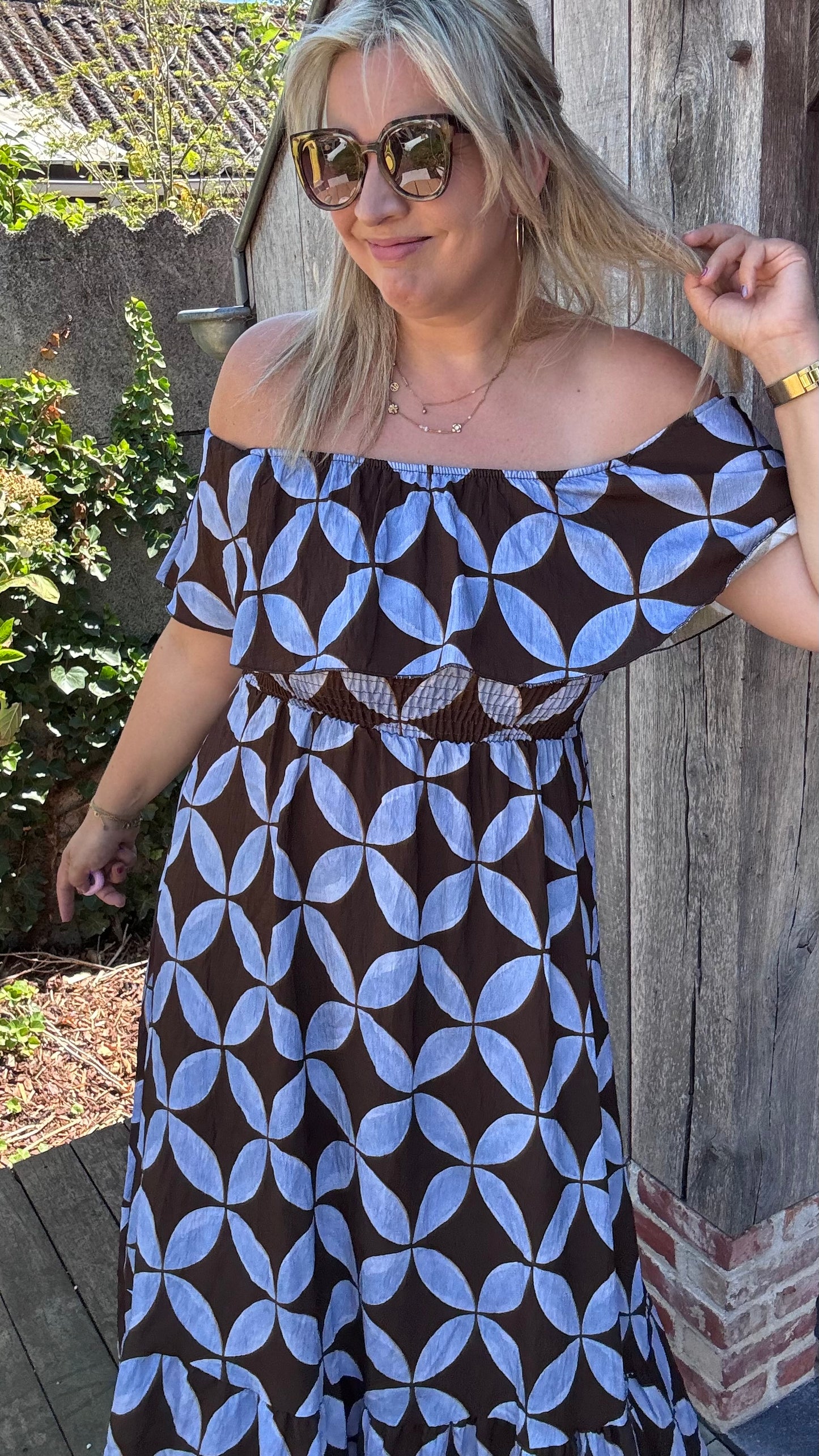Rozanna off-shoulder jurk - Blauw