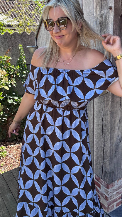 Rozanna off-shoulder jurk - Blauw