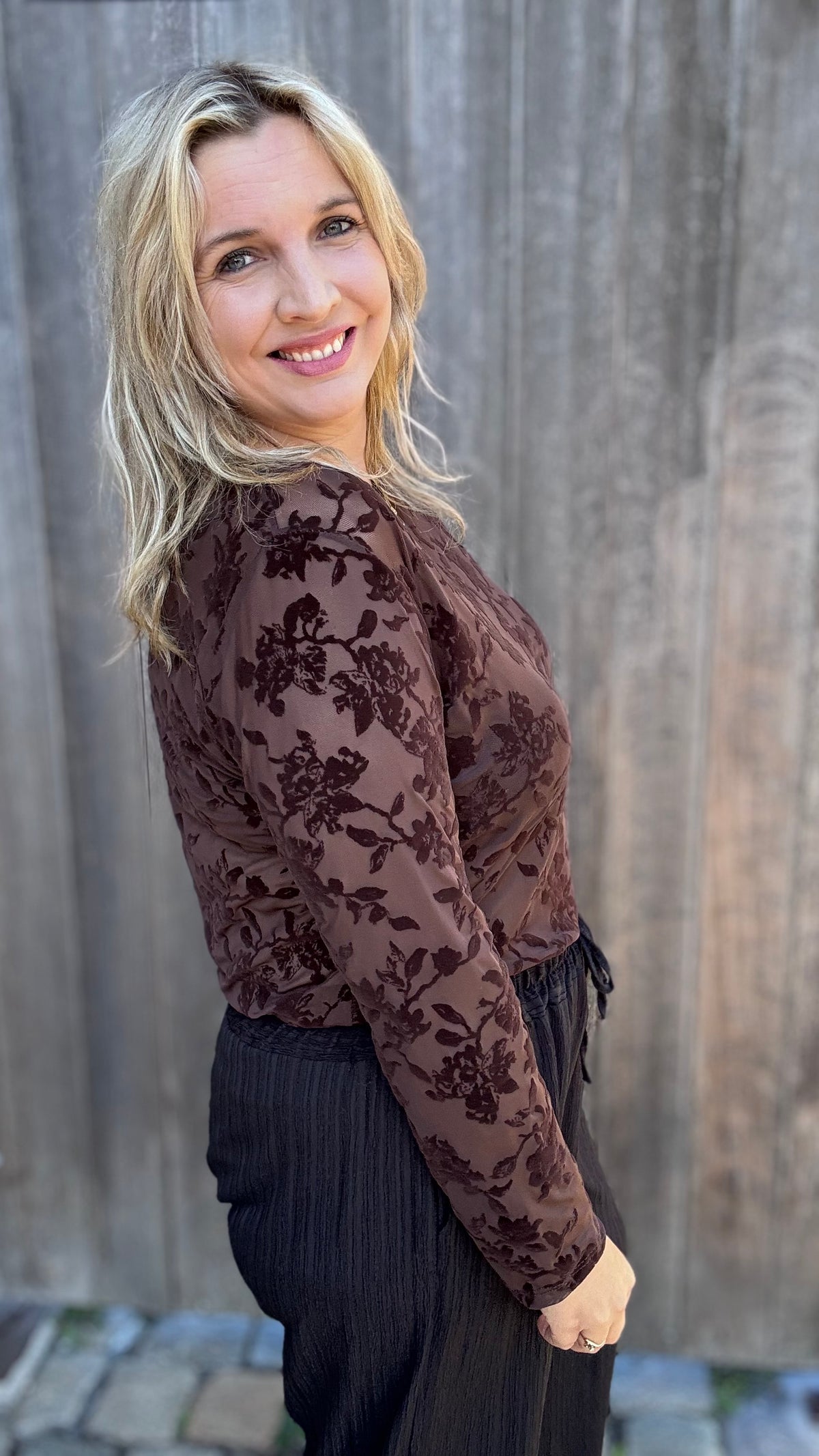 Velvet bloom blouse - Bruin