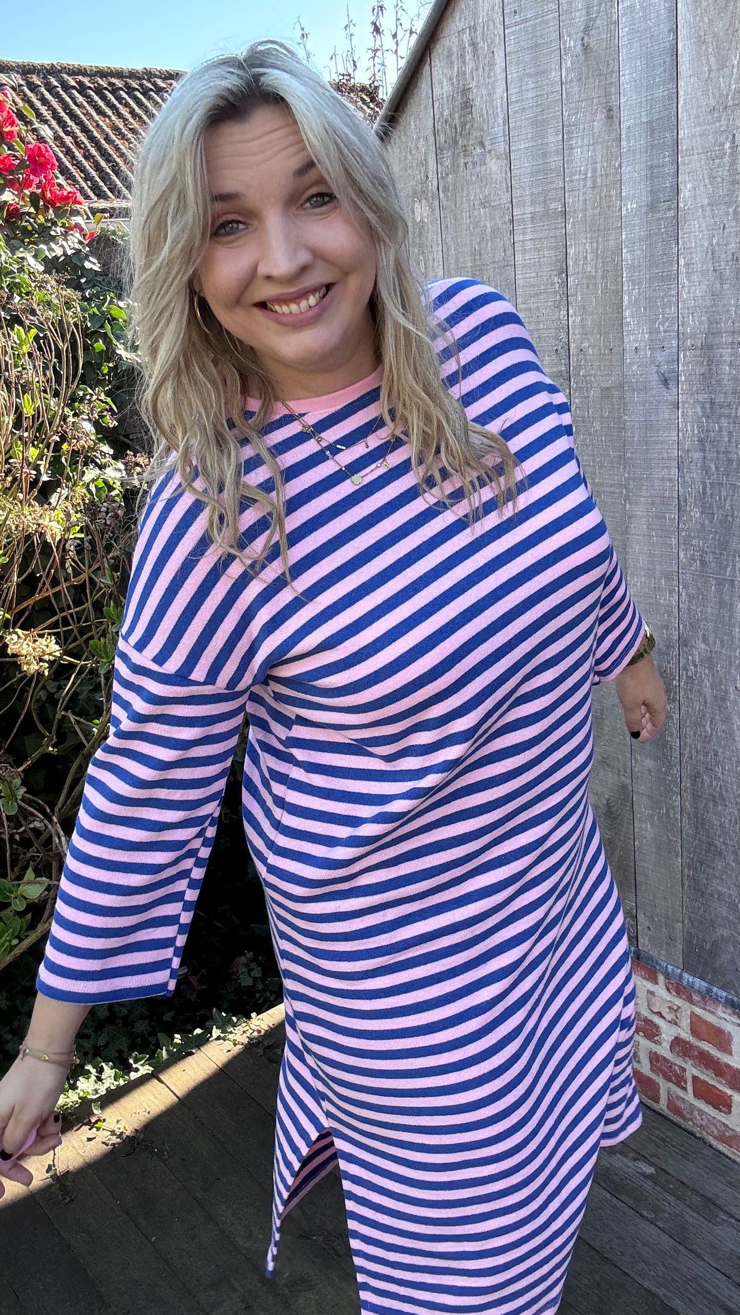Happy stripes jurk - blauw/roze
