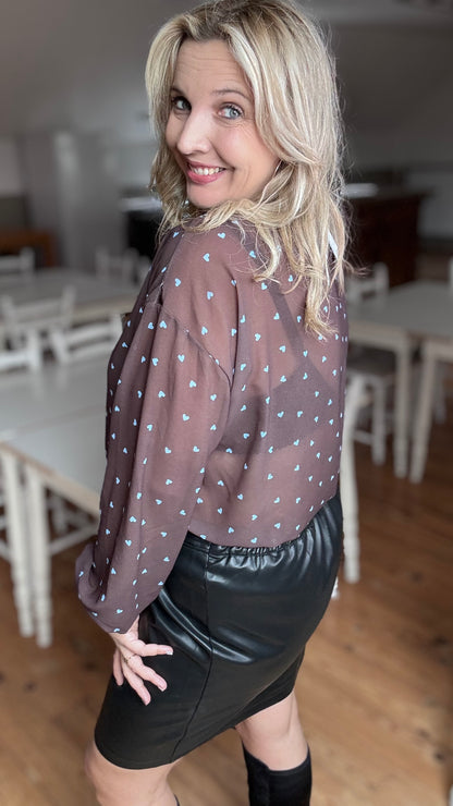 Polka heart blouse - Bruin