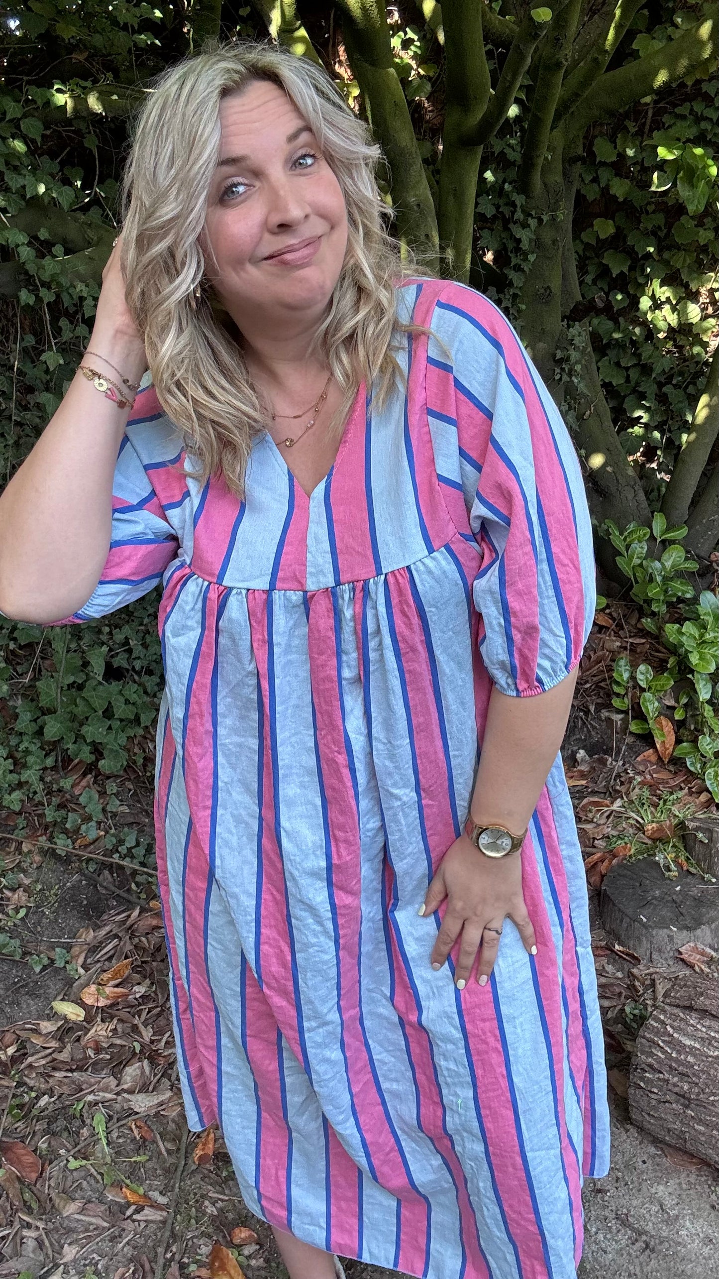 Neon stripes dress - blauw/roze