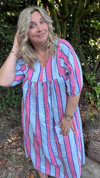 Neon stripes dress - blauw/roze