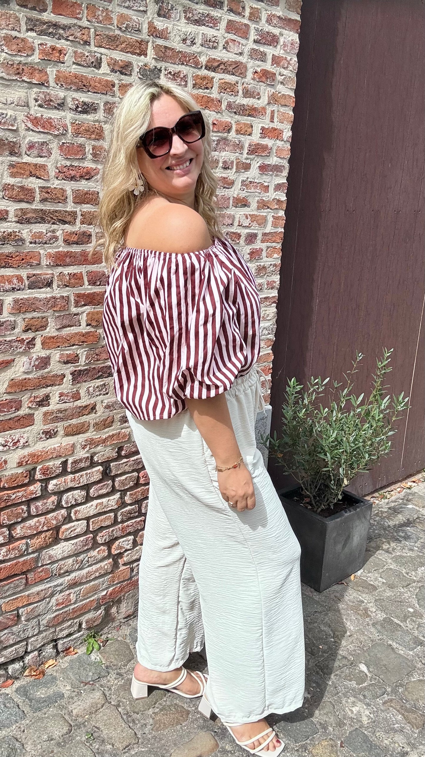 Off shoulder stripes blouse