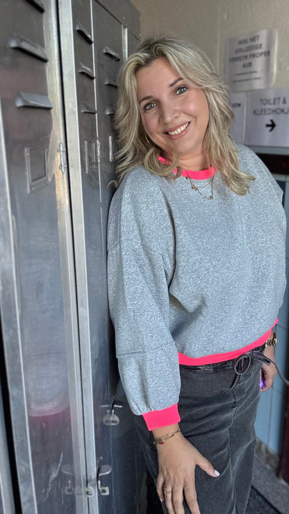 Leyla sweater - Grijs/neonpink