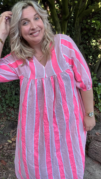 Neon stripes dress - fuchsia