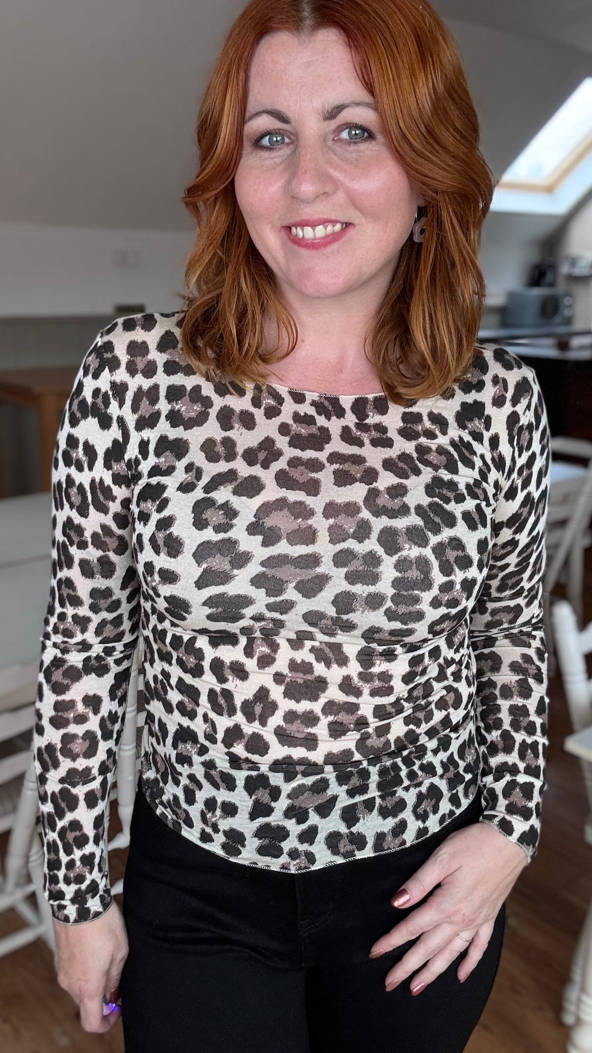 Cashmere touch longsleeve - Beige leopard