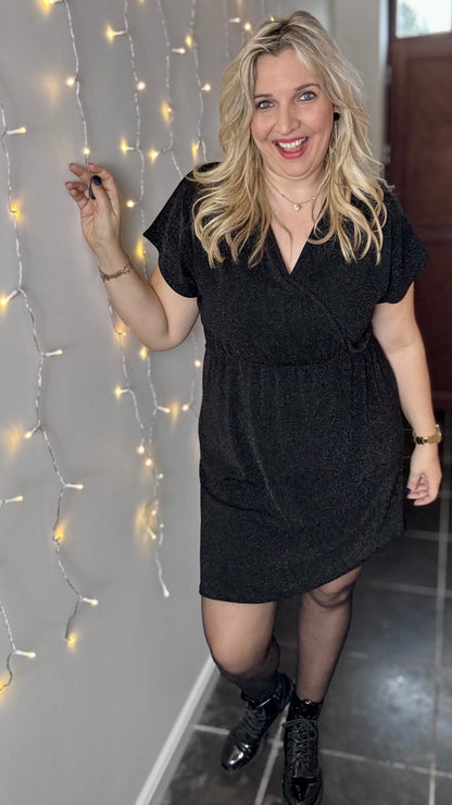 Midnight sprakle wrap dress - Zwart
