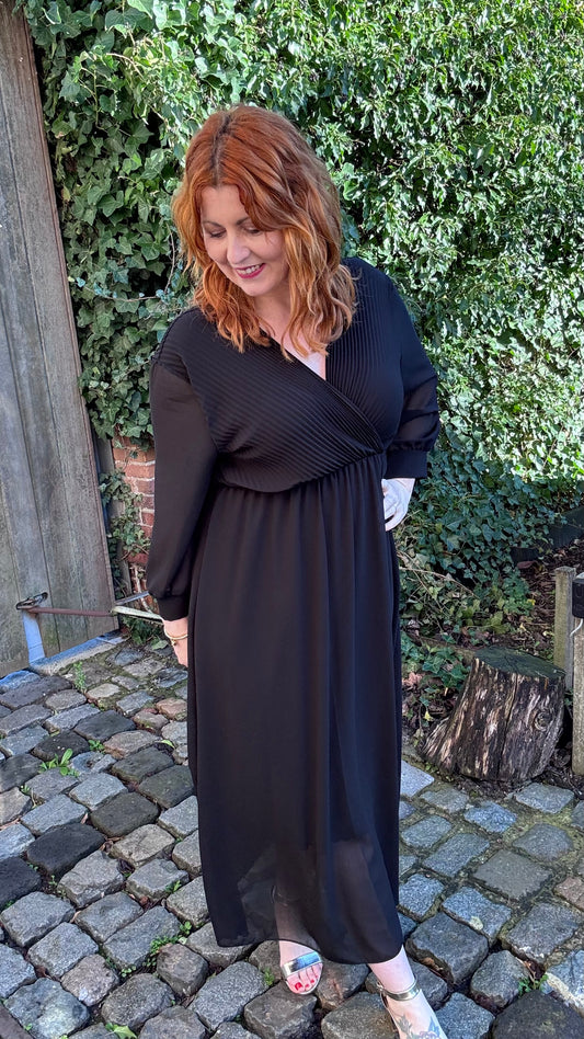 Plissé dress - Zwart