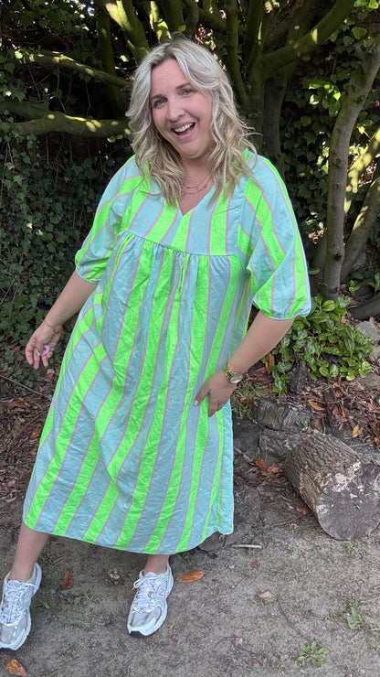 Neon stripes dress - groen