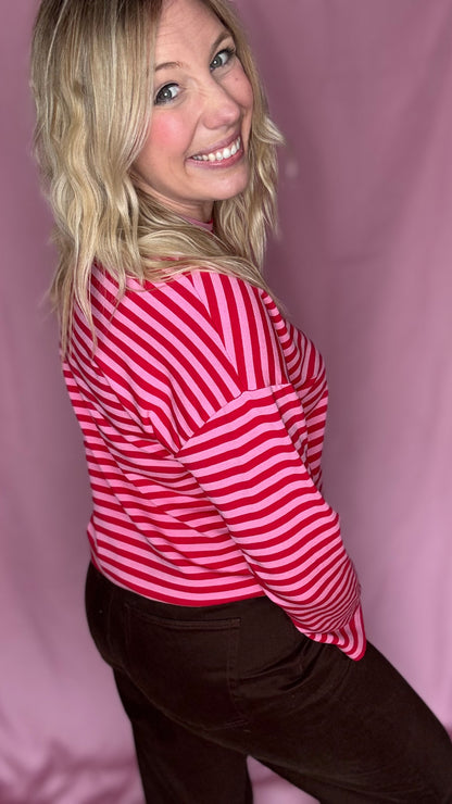 Happy stripes trui- rood/roze
