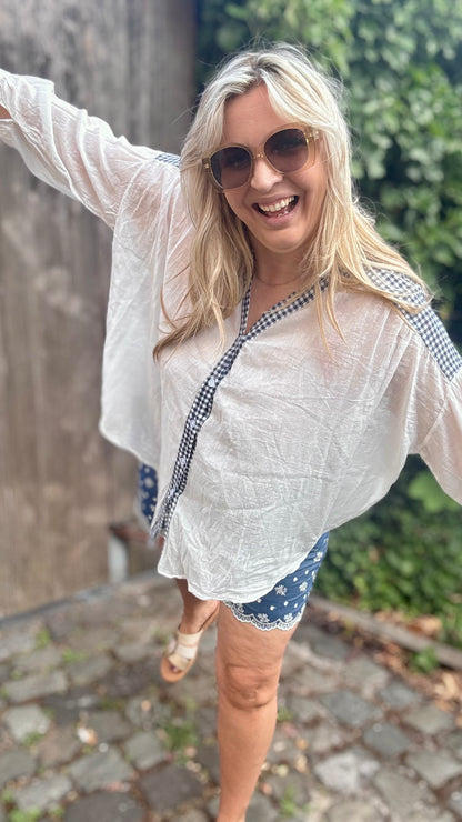 Blue shoulder breeze blouse
