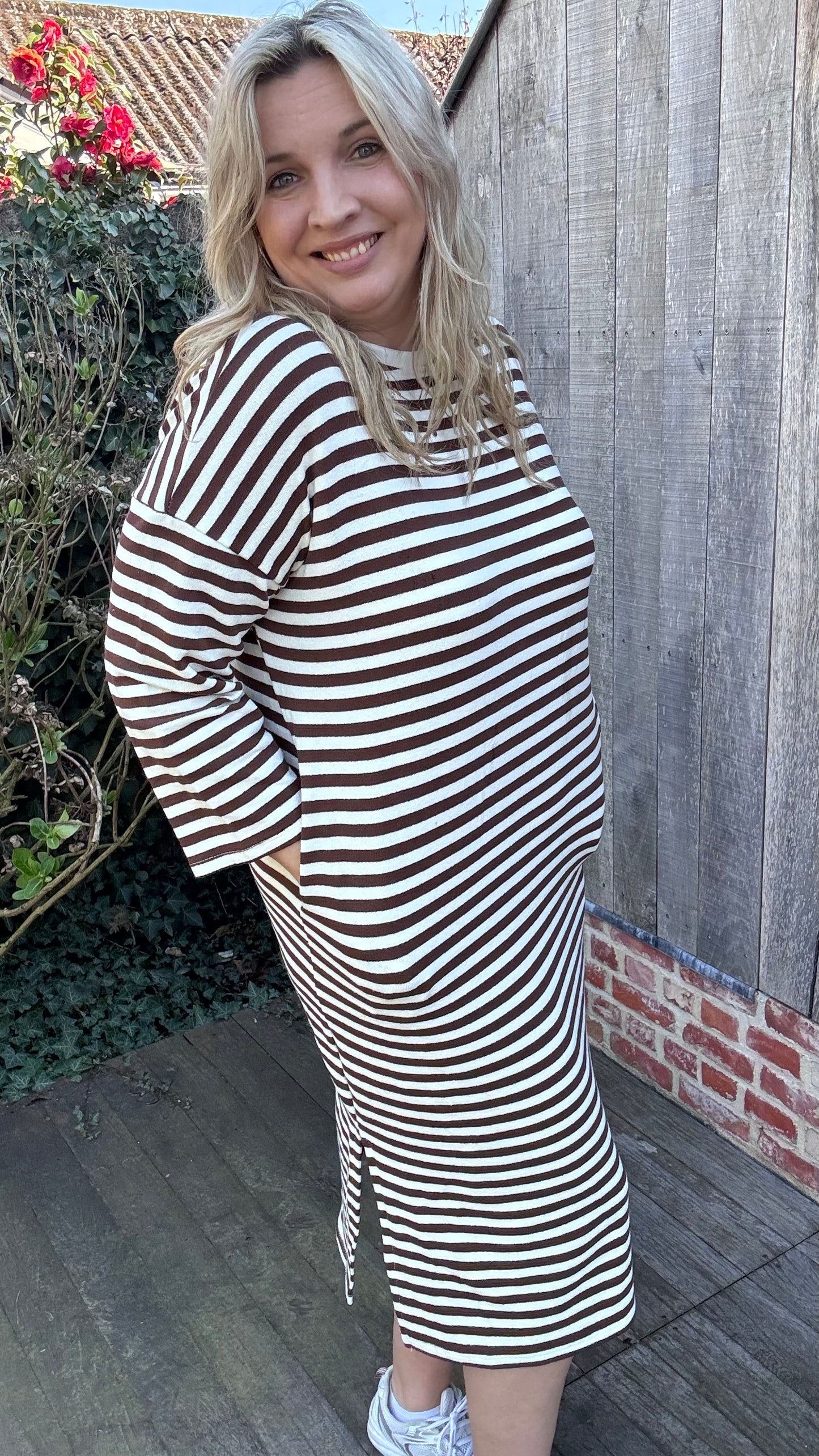 Happy stripes jurk - Bruin