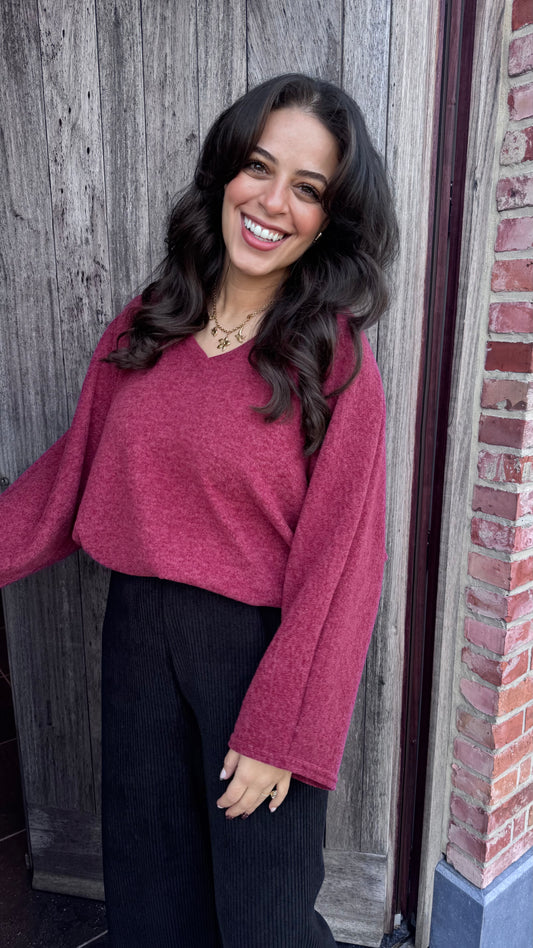 Basic trui V-hals - Bordeaux